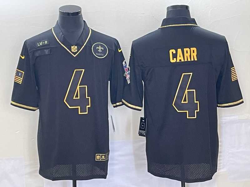 Mens New Orleans Saints #4 Derek Carr Black Gold 2020 Salute To Service Stitched NFL Nike Limited Jersey